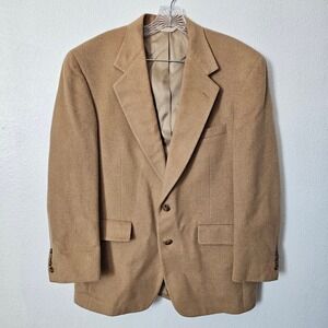 Meeting Street Mens 40R 100% Camel Hair Blazer Sport Coat Tan Made in USA Vtg